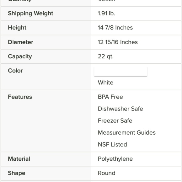 Carlisle 22 qt (5.5 gallons) Airtight Foodsafe Storage Container Bucket w/Lid - Picture 7 of 7